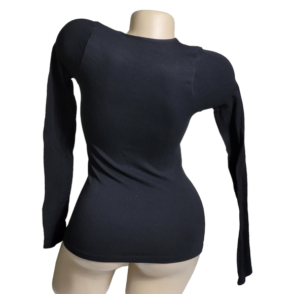 Intimately Free People Lace Up Long Sleeve Black Cotton Tee - Picture 3 of 5